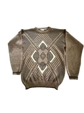 VTG 80s/90s Bronzini Abstract Acrylic Merino Wool Knit  Sweater Size M Tall